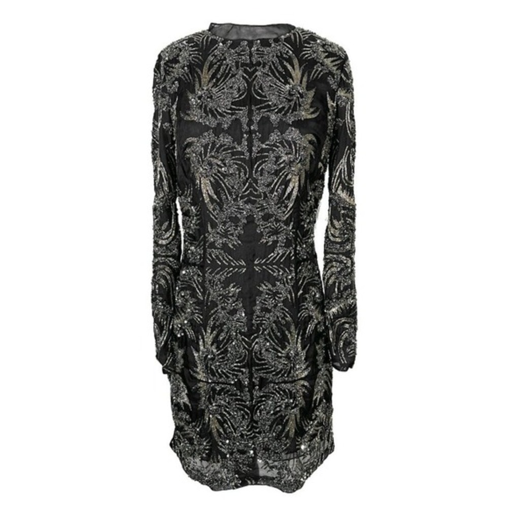 Monique Lhuillier Black Sequin Cocktail Dress Silk Size 4‎